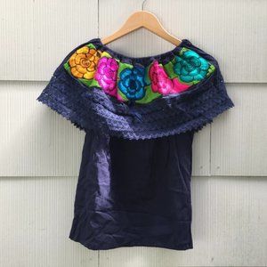 Handmade Womens Embroidered Mexican Blouse - Medium - Off the Shoulder Blouse